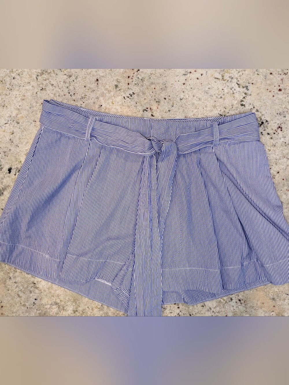 Parker Blue White Pinstripe Tie Waist High Rise Shorts Size 2